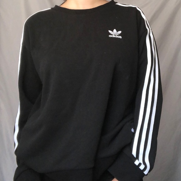 Adidas black & white long sleeve crewneck sweater - Picture 2 of 3